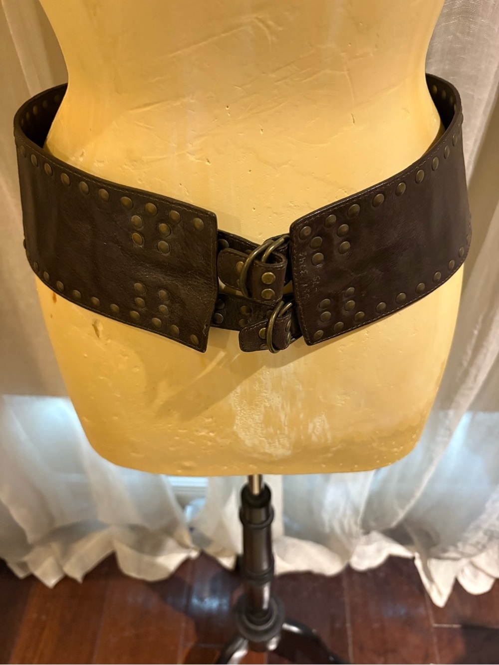 Wide Brown Studded Leather Waist Belt